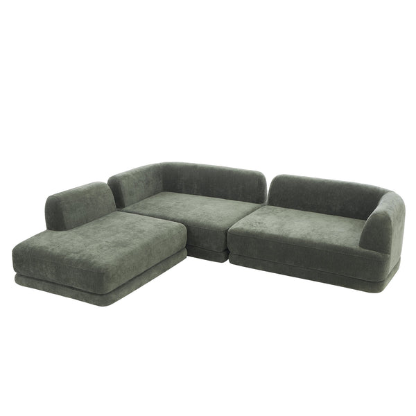 English Elm 115" L-shaped Sectional Three Piece Deep Seat Chaise Sofa for Modern Living Rooms Green N767P385430F