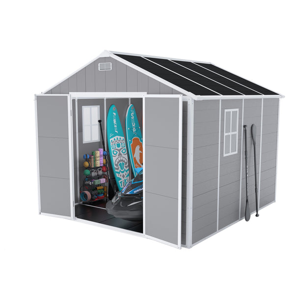 English Elm Campcraft 8x8 Ft Resin Storage Shed with Uv Resistant Polypropylene Panels and Hd Windows W1598S00013
