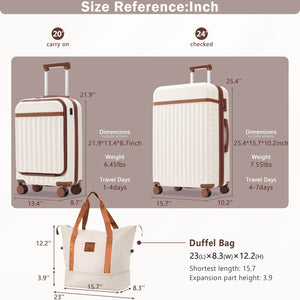 English Elm Front Access Hardside 3 Piece Travel Set with Usb Port Spinner Wheels and Tsa Lock Brown+White N732P326130K