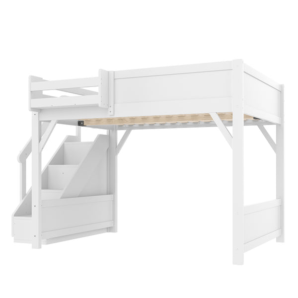 English Elm Twin Low Loft Bed Solid Pine Frame Kids Study Desk Blackboard Storage White Light White W1580S00468