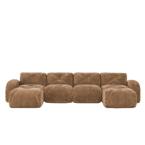 English Elm U-shaped Modular Velvet Sofa Tufted Cushions High Density Foam Living Room Sectional Camel W714S01602