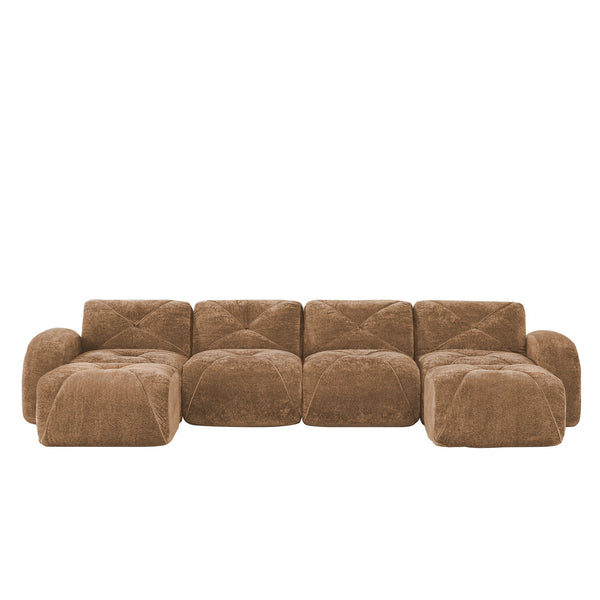 English Elm U-shaped Modular Velvet Sofa Tufted Cushions High Density Foam Living Room Sectional Camel W714S01602