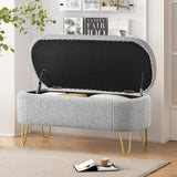 Christopher Knight Home® - Noble House - - Oval Storage Bench For Living Room Bedroom End Of Bed, Upholstered Storage Ottoman Entryway Bench With Metal Legs,Grey