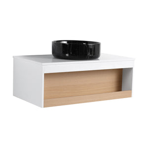 English Elm 36" Floating Bathroom Vanity Light Oak Modular Cabinet with Gel Coat Integrated Sink White + Light Oak,White+Black W3450S00065