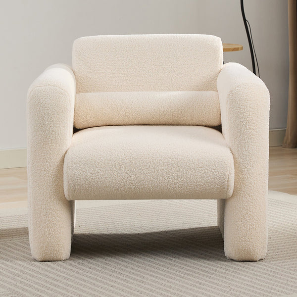 English Elm Modern Accent Chair Breathable Sherpa Upholstered Reading Armchair with Plush Cushion and Lumbar Support Cream 30 L x 25.75 W x 22.76 H WF325072AAC