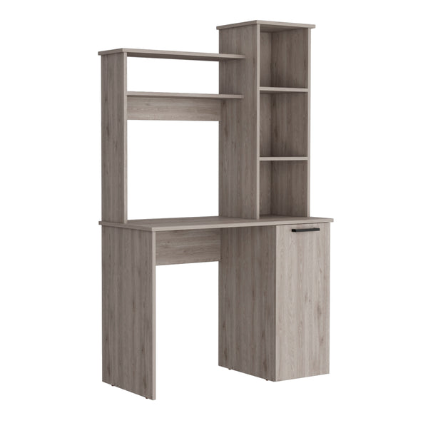 English Elm Carson Grey Computer Desk with Hutch, 25.8" Work Surface, Single Door Cabinet & 3-Tier Shelves B070P188878