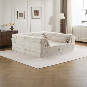 English Elm Compression Modular Sofa Bed - Soft Fleece 4-Seater, Versatile, No-Assembly, Memory Foam Comfort W3723S00031