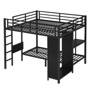 English Elm King Metal Bunk Bed King over Twin XL with Built-In Wardrobe, Foldable Desk, Shelf & Sturdy MDF W1580S00111