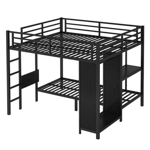 English Elm King Metal Bunk Bed King over Twin XL with Built-In Wardrobe, Foldable Desk, Shelf & Sturdy MDF W1580S00111