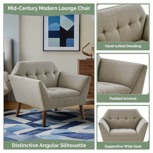 JLA Home INK+IVY - Wide Sculptural Mid-Century Lounge Chair with Hand-Tufted Detail, Durable Woven Upholstery, Solid Wood Legs Light Grey II110-0388