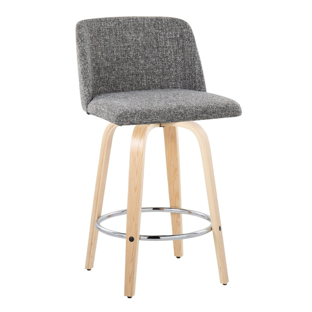 English Elm Toriano 26" Fixed Height Counter Stool Set Of 2 - Stylish Swivel With Natural Wood And Grey Fabric B202S00416-GIGA