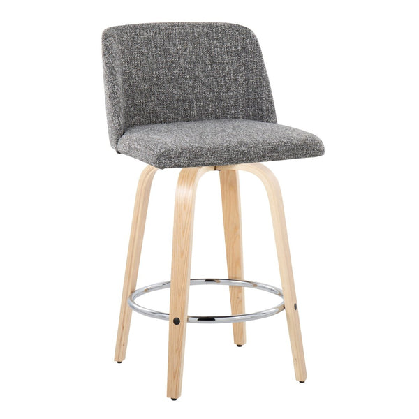 English Elm Toriano 26" Fixed Height Counter Stool Set Of 2 - Stylish Swivel With Natural Wood And Grey Fabric B202S00416-GIGA
