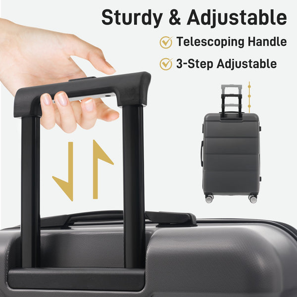 English Elm 6 Piece Hardshell Abs Travel Set with Spinner Wheels Combination Lock and Toiletry Bag Charcoal N732P391314E
