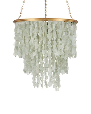 Currey & Company Verre De Mer Small Chandelier - Ocean-inspired Glass Lighting Fixture With Adjustable Height & Glow Gold Glass ,Wrought Iron 9000-1318-currey-company