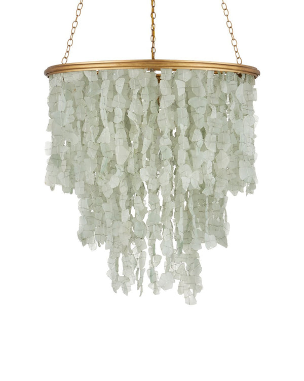 Currey & Company Verre De Mer Small Chandelier - Ocean-inspired Glass Lighting Fixture With Adjustable Height & Glow Gold Glass ,Wrought Iron 9000-1318-currey-company