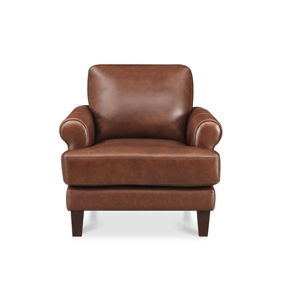 English Elm Dawn Leather Chair with Top-Grain Seating, Pocket Coil Cushions, Feather-Memory Foam Comfort, Durable Frame Brown B2705P338104