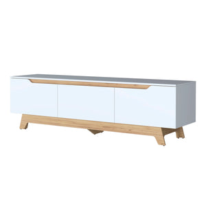 English Elm White White and Natural Oak Entertainment Center with Sleek Two-Shelf Layout, Drawer & Ample Storage Space B062P290268