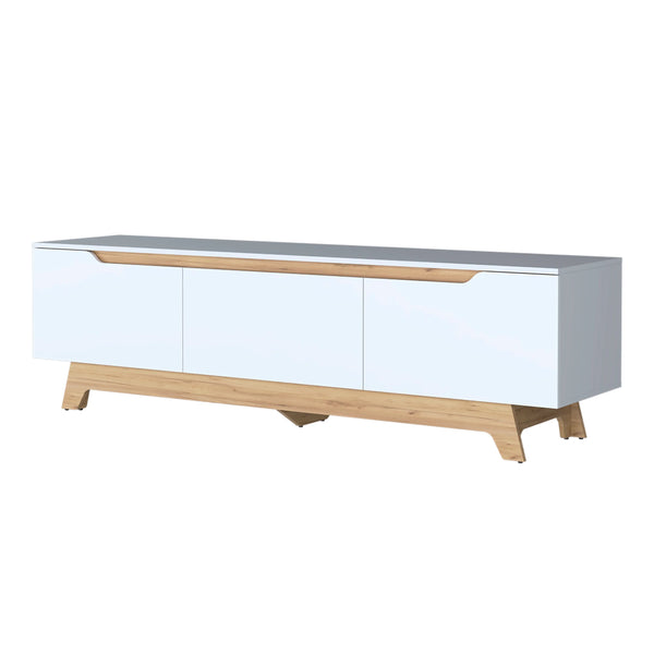 English Elm White White and Natural Oak Entertainment Center with Sleek Two-Shelf Layout, Drawer & Ample Storage Space B062P290268