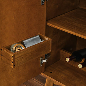 English Elm 31.5" Rustic Wine Cabinet with Solid Wood Handles & Feet, 6-Bottle Rack, 4-Row Glass Holder, Adjustable Shelves W1801P195634