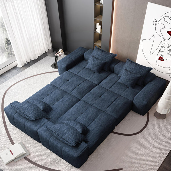 English Elm Modern Oversized Modular Sectional Sofa - Plush Chenille Comfort, 8 Pillows, No Assembly, Blue W1885S00071