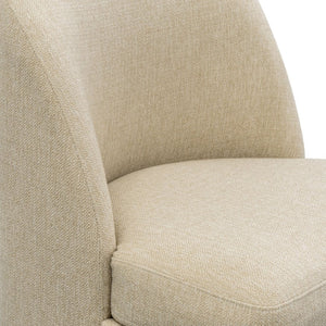 English Elm Dining Chair Upholstered in Textured Taupe Fabric with Casters and Tailored Piping B035P408394