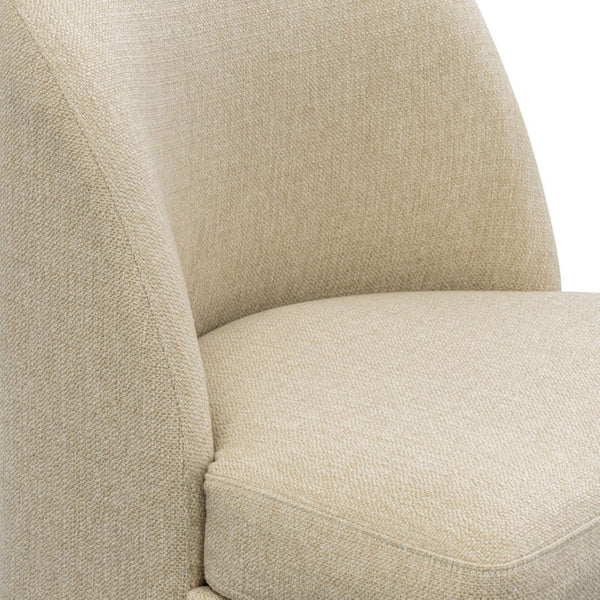 English Elm Dining Chair Upholstered in Textured Taupe Fabric with Casters and Tailored Piping B035P408394