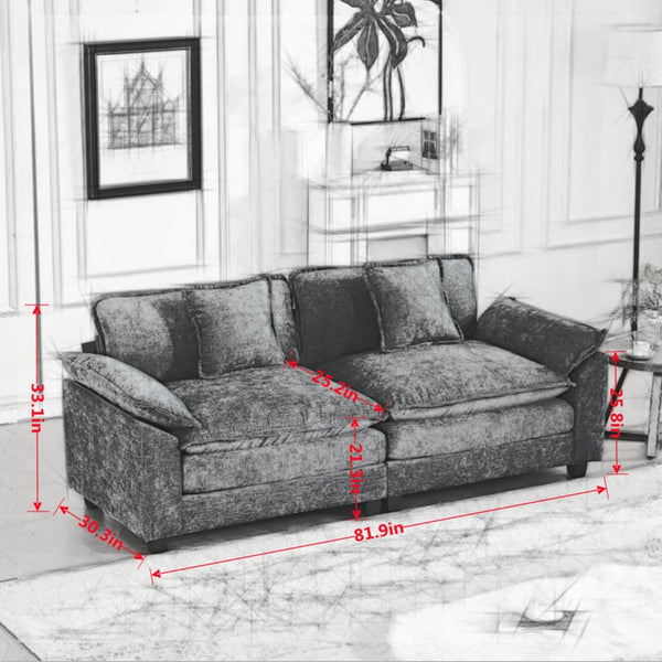 English Elm Wider Armrest Loveseat - Modern Beige Chenille Couch For Living Rooms & Bedrooms, Comfy Modular Design W1143S00035-GIGA