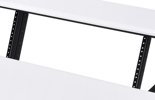 English Elm Suitor White & Black Studio Desk with Sliding Keyboard Tray, 61-Key Support, Open Storage, Casters B2726P297802