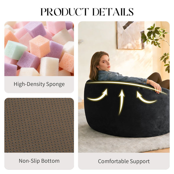 English Elm Ultra-comfort Oversized Bean Bag Floor Chair with Foam Bead Fill for Gaming Reading Lounge Black W3737P459106