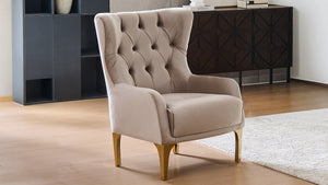 English Elm Lippa Tufted Upholstered Accent Chair with Gold Steel Legs for Glam Living Spaces Taupe B009P442554