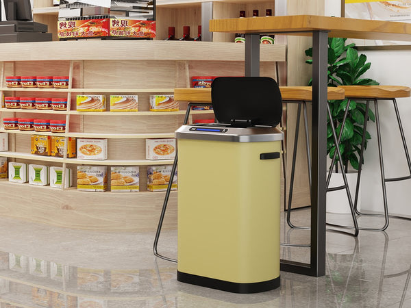 English Elm 50L Smart automatic Trash Can with Silent Slow-Close Lid, Motion Sensor, Durable 0.45mm Steel Body Yellow W1550P247984