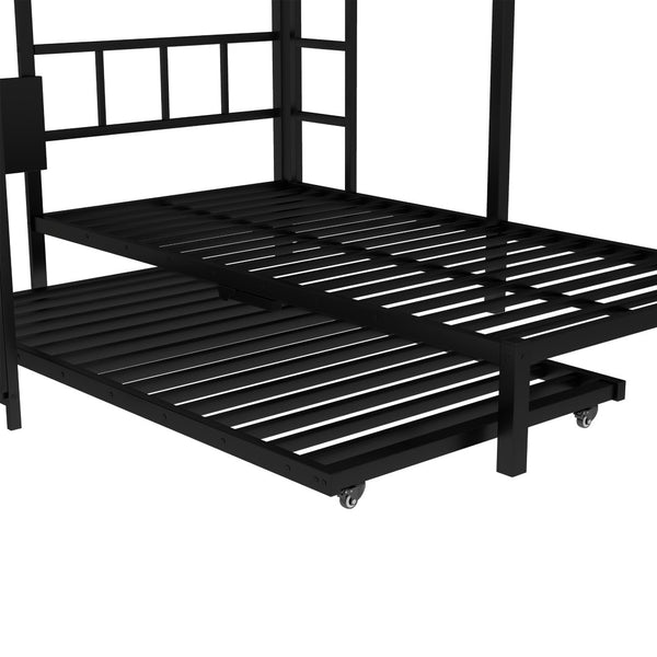 English Elm Twin Bunk Bed With Wardrobe & Trundle, Metal Frame, Foldable Desk, Noise-Reduced Design, Black Finish W1580S00135-GIGA