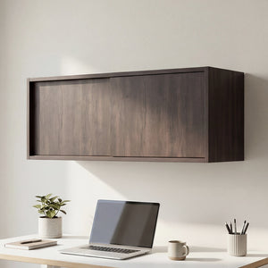 English Elm Note Floating Wall Cabinet with Sliding Doors Slim Mounted Storage for Any Room Dark Walnut B070P462898