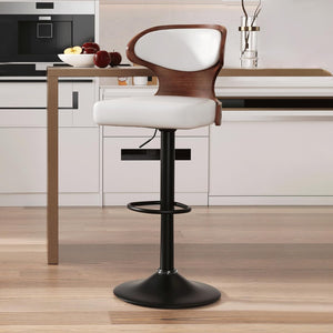 English Elm Bar Stools - Adjustable Bentwood Swivel Seat 24.5-33.5In, Ergonomic Pu Leather Chair For Home Bars T3950P397480