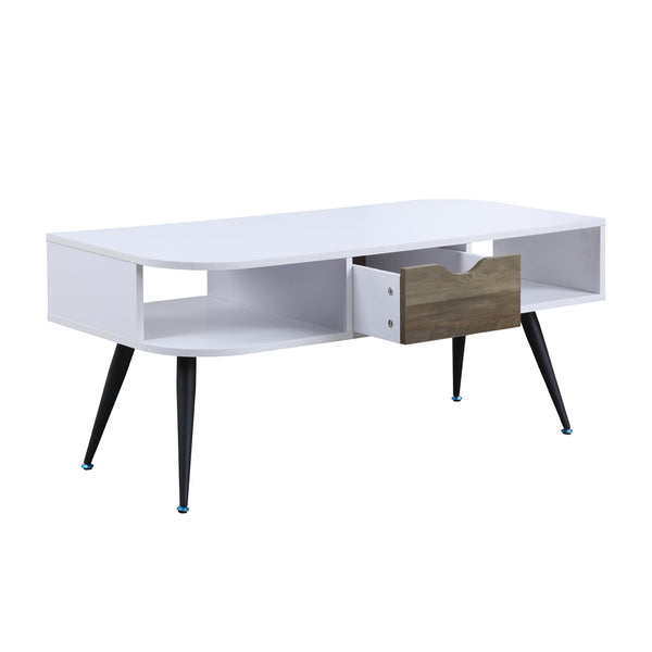 English Elm Rectangular Modern Coffee Table with Wood Top and Metal Frame, Two-Tone Finish for Stylish Living White+Black B016P312874