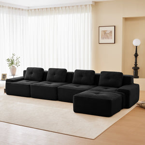 English Elm 153" Modern L-Shaped Modular Sectional Sofa - Plush Corduroy, Deep Seats, Movable Ottoman, No Assembly! W714S01481