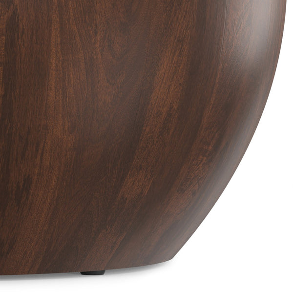 English Elm Elmbrook Round Mango Wood Coffee Table Low Profile Drum Design for Modern Living Rooms Walnut Brown B136P429098