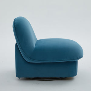 English Elm Swivel Accent Chair Plush Velvet Pumpkin Barrel Silhouette with 360 Degree Metal Base Smoke Blue W3244P392751