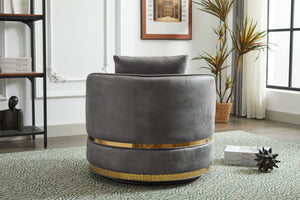 English Elm Swivel Velvet Barrel Chair with Stainless Steel Base, Padded 360° Rotating Accent Seat for Home Grey W2915P218185