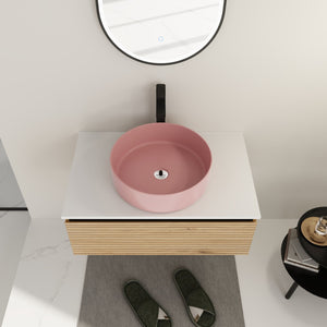 English Elm 30'' 30 Inch Floating Bathroom Vanity with Ceramic Vessel Sink and Soft Close Drawer W999S00361