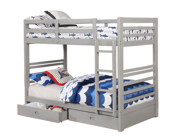 English Elm Twin Modern Transitional Bunk Bed With Under-Bed Storage Drawers & Fixed Ladder In Gray Finish B2741S00339-GIGA