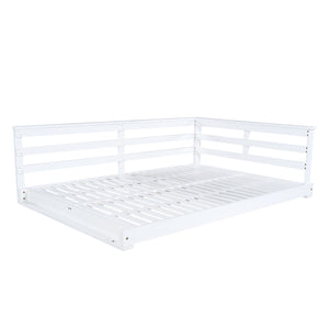 English Elm TOPMAX Acacia Wood Porch Swing Bed with 96" Hemp Ropes, Open-Side Minimalist Patio Lounger, 350lb Capacity White N717P265860K