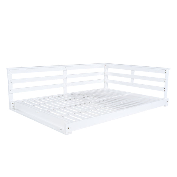 English Elm TOPMAX Acacia Wood Porch Swing Bed with 96" Hemp Ropes, Open-Side Minimalist Patio Lounger, 350lb Capacity White N717P265860K