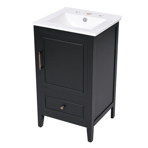English Elm 20" Bathroom Vanity with Sink and Ceramic Top, Modern Freestanding Cabinet with Drawer & Shelf Storage, Adjustable Feet for Stability and 200lb Capacity Black N725P192821B