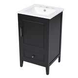 English Elm 20" Bathroom Vanity With Sink, Bathroom Cabinet With A Door, Door Shelf Storage and Adiustable Foot Pads, A Drawer, Black