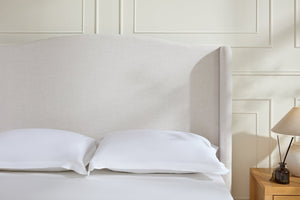 English Elm Hannah Tall 54" Upholstered Wingback Queen Bed with Textured Ivory Chenille, Walnut Feet, No Box Spring Needed B083P227902