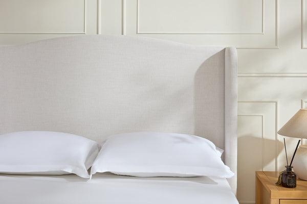 English Elm Hannah Tall 54" Upholstered Wingback Queen Bed with Textured Ivory Chenille, Walnut Feet, No Box Spring Needed B083P227902