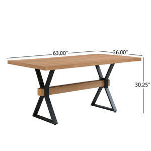 English Elm Christopher Knight Home® - X-shaped farmhouse dining table with thick 63" top, X-legs & powder-coated steel frame for six guests Natural N771P256935Q