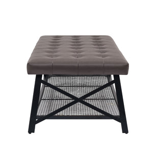 English Elm Tufted Faux Leather Button Top Coffee Table with Metal Legs for Modern Living Rooms B2748P493810