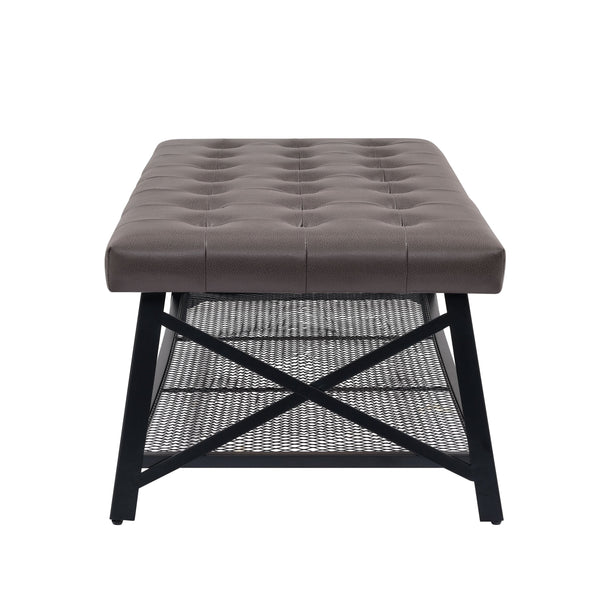 English Elm Tufted Faux Leather Button Top Coffee Table with Metal Legs for Modern Living Rooms B2748P493810